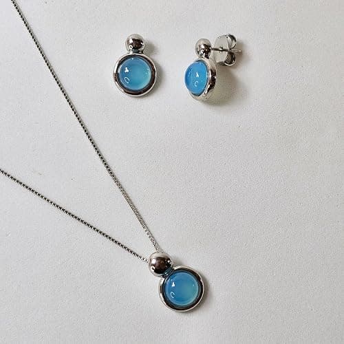 BStones - Brazilian Designed Gold Plated Earrings and Necklace with natural gemstone - Comfy Hypoallergenic Statement Jewelry set for Women 0.7 inch (1,8 cm) Made in Brazil thumbnail 3