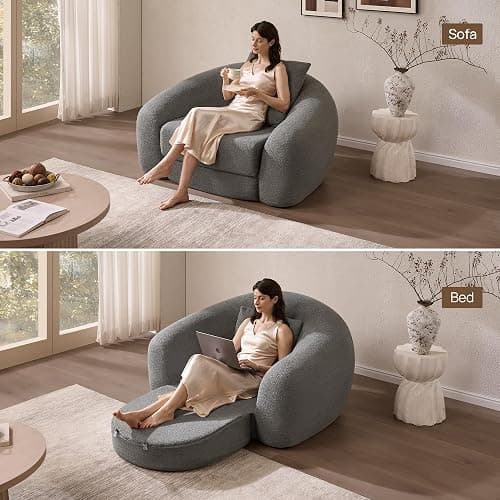SICOTAS Curved Sofa Couch Bed for Living Room Convertible Futon Cloud Boneless Sleeper Chair Pull Out Floor Couch with Deep Seat Sofa Set Foam No Assembly Required for Bedroom Apartment, Dark Grey thumbnail 3