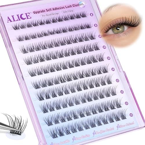 Self Adhesive Eyelashes Reusable Natural Self Adhesive Lash Clusters Wispy Press on Lashes Pre-Glue 8-12mm 120pcs C Curl DIY Eyelash Extensions Kit No Glue Needed by ALICE thumbnail 2