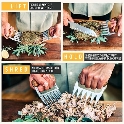 Premium 18/8 Stainless Steel Meat Shredder Claws with Wooden Handles – Effortlessly Shred, Pull & Serve Pork, Turkey, Chicken & Brisket – Perfect BBQ Gift Idea thumbnail 2