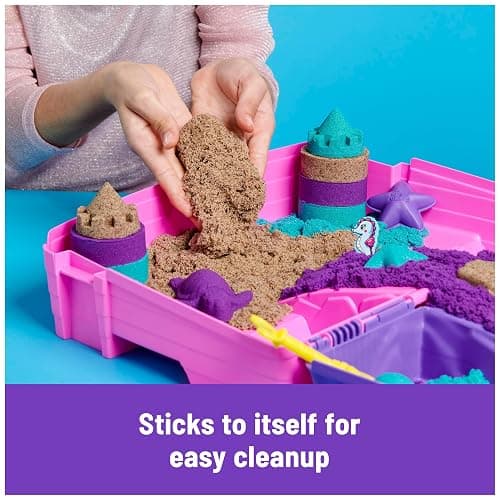 Kinetic Sand, Mermaid Palace Playset Folding Sandbox with 2.06lbs Play Sand (Neon Purple, Shimmer Teal & Beach), Tools, Sensory Toys, Holiday Gifts & Stocking Stuffers for Kids Ages 3 and up thumbnail 6