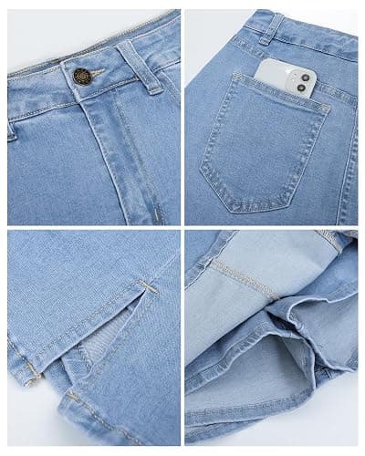 Vetinee Jean Skorts for Woman High Waisted Trendy Slit Stretchy Denim Skirt with Shorts Y2K Casual Summer Skorts Skirts - Medium - Blue Fog thumbnail 7