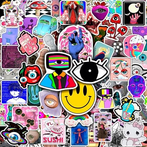 BulbaCraft 100Pcs Weirdcore Stickers, Weird Stickers for Adults, Weird Gifts, Psychedelic Decals, Trippy Decals, Weirdcore Accessories, Gifts for Women & Men - Image 1