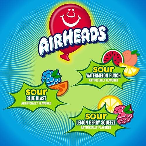 Airheads Sour Full-Size Candy Bars, Taffy Candy Assorted Bag, Individually Wrapped Candy, Three Assorted Flavors, 9 Count Bag - Sour Variety - 9 Count (Pack of 1) thumbnail 3
