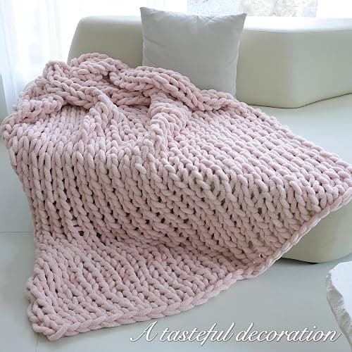 Maetoow Chenille Chunky Knit Blanket Throw （40×50 Inch）, Handmade Warm & Cozy Blanket Couch, Bed, Home Decor, Soft Breathable Fleece Banket, Christmas Thick and Giant Yarn Throws, Light Pink thumbnail 2