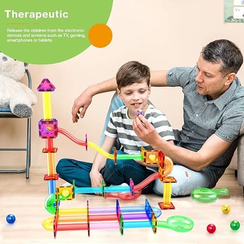 PicassoTiles 120pc Magnetic Tile Marble Run Set STEM Construction Toy with Track Building Blocks Educational Learning Compatible for Brain Development Creativity Coordination Kids Age 3 Plus PTG120 thumbnail 3