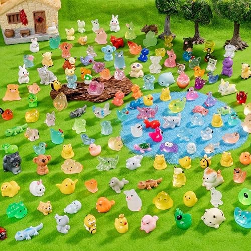 Cuteseven 300Pcs Mini Resin Animals Bulk 300 Styles Variety Tiny Animals Figure to Hide Luminous Glow in The Dark for Miniature Fairy Garden Decoration Hide Crafts Decor thumbnail 8