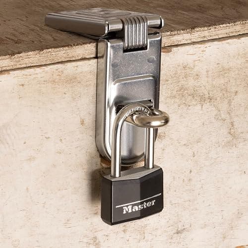 Master Lock Keyed Outdoor Long Shackle Aluminum Padlock, Tool Lock 141DLF | Weather-Resistant Solid Lock With Key, Long Shackle Lock For Gates, Fences, Toolboxes Black Covered Aluminum Lock thumbnail 4