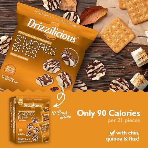 Drizzilicious Mini Rice Cakes S'mores - Rice Crisps, Healthy Snack for Adults and Kids, Flavored Rice Cakes, Vegan, Gluten Free, Allergen Free, Only 90 Calories Per Bag - 0.74 oz (Pack of 10) thumbnail 5