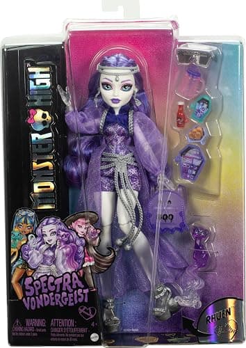 Monster High Spectra Vondergeist Doll with Pet Ferret Rhuen and Accessories like Backpack, Tablet, Snacks and More, HXH77 thumbnail 4