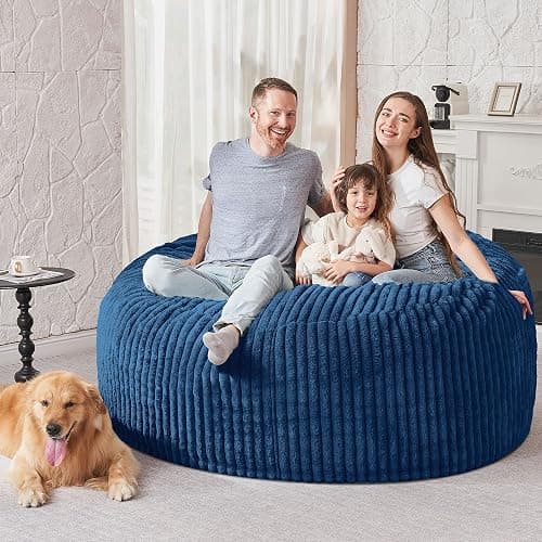 HABUTWAY 5FT Bean Bag Chair, 5' Large Bean Bag Chairs for Adults with Removable Stripe Plush Cover, Memory Foam Beanbag Chair for Living Room Bedroom Dorm (Blue) thumbnail 5