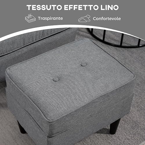 HOMCOM Poltrona Relax con Pouf Poggiapiedi, Cuscino e Schienale Alto, Poltroncina Camera da Letto in Tessuto Trapuntato con Gambe in Legno e Braccioli per Salotto e Soggiorno, 75x83x104 cm, Grigio thumbnail 7