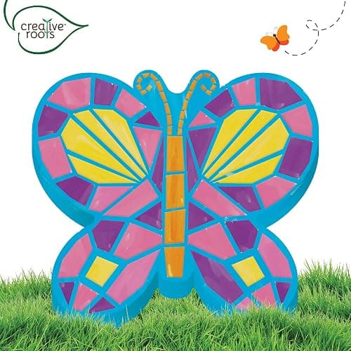 Creative Roots Mosaic Butterfly Stepping Stone Kit, Includes 7-Inch Ceramic Stepping Stone & 6 Vibrant Paints, Paint Your Own Stepping Stone, DIY Stepping Stone for Kids Ages 8+ White thumbnail 2