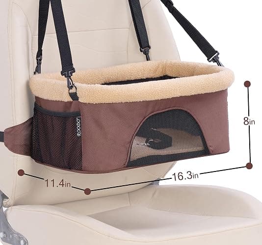 ROODO Deluxe Dog Booster Seat with Height-Adjustable Foldable Metal Frame and Safety Leash,Portable Pet Car Seat for Under 20lb Puppy Cats with Plush Thick Cushion Mesh Window Pockets(Khaki) thumbnail 3