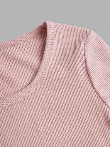 Floerns Girls 3 Piece Solid Ribbed Knit Square Neck Long Sleeve Tee Shirts Crop Tops thumbnail 7
