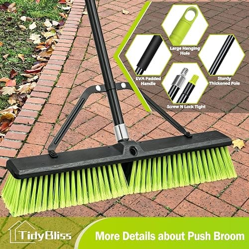 TidyBliss 24” Wide Push Broom Outdoor Heavy Duty with 63” Long Handle | 6 Layers Stiff Bristles Brush, Convenient Storage, Commercial, for Garage Shop Garden Yard Patio Deck Street Warehouse Lawn thumbnail 5