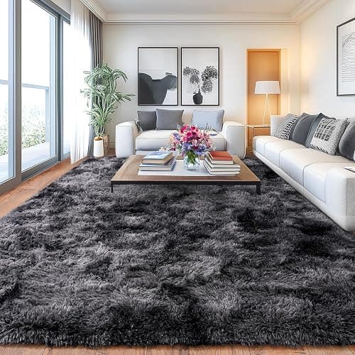 8x10ft Shaggy Area Rugs, Living Room Fluffy Carpet, Black Gray Area Rug | Upgrade Anti-Skid Indoor Carpet Non-Slip Rugs for Bedroom Indoor Plush Rectangular Carpet for Living Room, Home Decor thumbnail 8