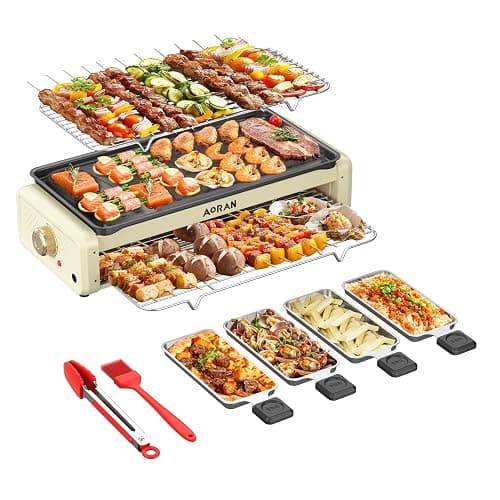 Aoran Electric Smokeless Grill, 1800W Nonstick Indoor Griddle Pan, Multifunctional Skillet for Frying, Baking, Stewing, Easy to Clean, Adjustable Temperature, Family-Sized 19.6'' x 9'' Cooking Area - Image 1