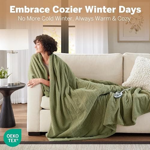 Serta Heated Blanket, Electric Twin Size, Soft, Warm, Fuzzy - Auto Shut Off Timer, 10 Lv Heat Setting, ETL Certified, 62" x 84" Sage thumbnail 4
