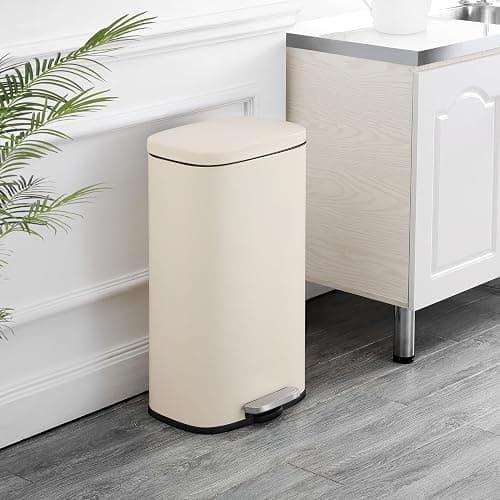 happimess HPM1011I Curtis 8-Gallon Step-Open Trash Can, Fingerprint Resistant, Modern, Minimalistic for Home, Kitchen, Laundry Room, Office, Bedroom, Bathroom, Limestone Beige - Limestone Beige thumbnail 2