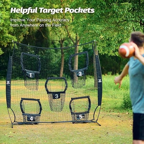 ZELUS 7 x 7ft Football Trainer Throwing Net | Training Target Practice with 5 Targets | Great for Quarterback | Includes Carry Bag thumbnail 2
