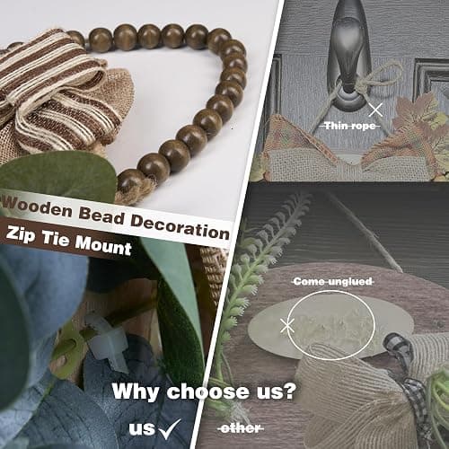 Condorpasea 3D Welcome Sign for Front Door | Home/Farmhouse Porch Décor Wooden Hanging Sign with Artificial Leaves and Rustic Beads | Christmas Classroom |12" Round thumbnail 5