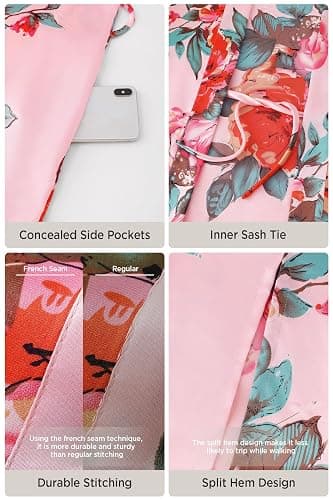 BABEYOND Women's Kimono Robe Long Satin Silky Floral Lightweight Bridesmaid Wedding Bachelorette Party Robe thumbnail 6