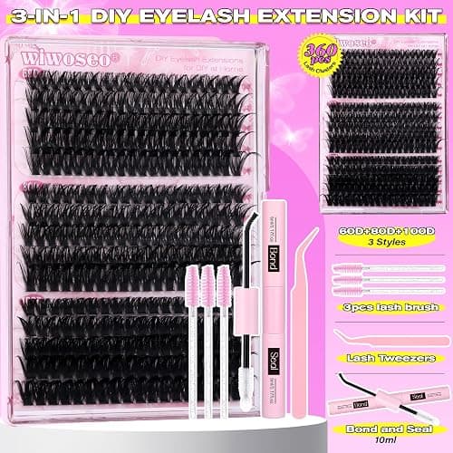 wiwoseo Individual Eyelashes Cluster Lashes Kit Lashes Individual Cluster Kit 60+80+100D Lash Clusters Eyelash Extensions Eyelashes Individuals Kit with Bond and Seal Lash Glue (10-18MM) thumbnail 2