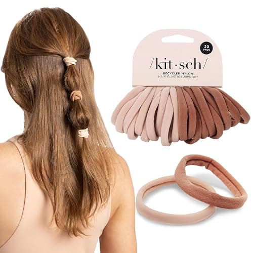 Kitsch Hair Ties No Damage - Strong, Stretchy & Snag-Free Hair Bands | Soft Nylon Ponytail Holders, Stylish Elastics for Everyday Hairstyles | Ideal Gifts for Women - Blush, 20pcs - Image 1