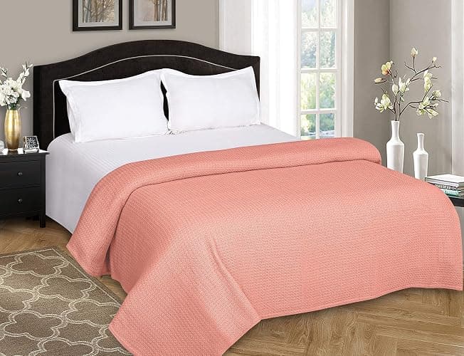 Belizzi Home 100% Cotton Bed Blanket, Breathable Bed Blanket Twin Size, Cotton Thermal Blankets Twin, Perfect for Layering Any Bed for All Season, Peach thumbnail 2