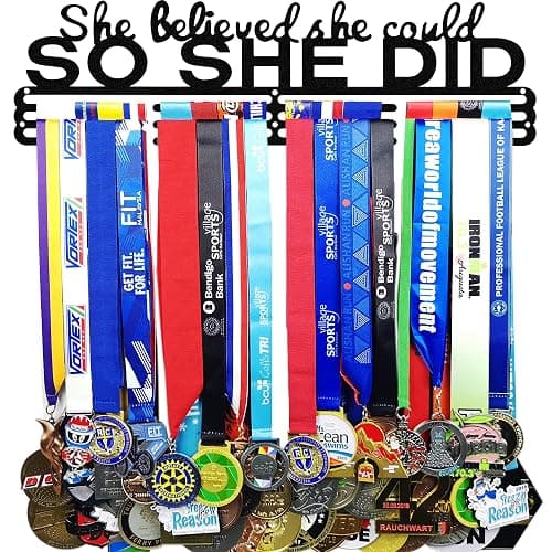 Race Medal Holder Wall Hanger,Marathon Medal Display and Runner Medal Hanger Display,Running Medal Display, Running Medal Hanger Display,Medal Holder for Wall, Sports Medal Hanger Display Gifts - Patent Black - Image 1