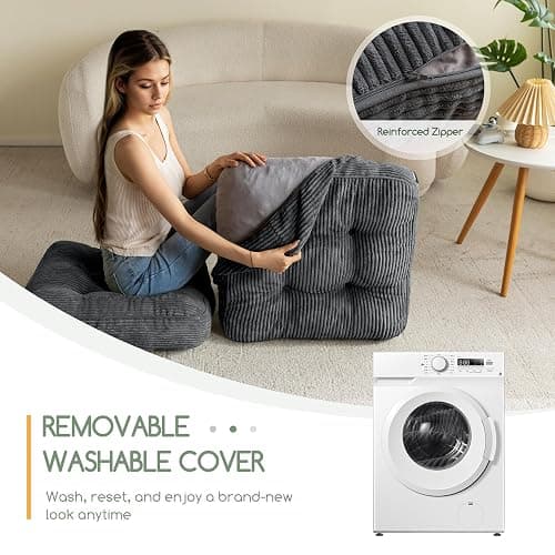 HIGOGOGO Washable Floor Pillow Cushion for Adults, Meditation Cushion Pillow, Large Square Floor Sitting, Removable Tufted Corduroy Cover, for Tatami Living Room or Yoga, 22x22 Inch, Machine Washable thumbnail 3
