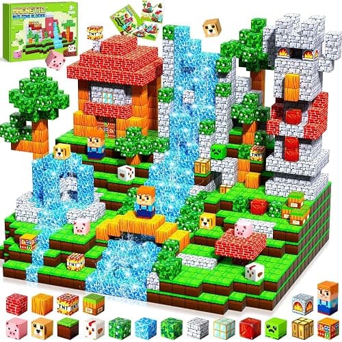 Pourbibi Magnetische Bausteine, Magnetbausteine Magnetspielzeug, 108 Teile Magnetische Bauwelt Spielzeug Magnetblöcke für Kinder ab 3 4 5 6 7 8 9 Jahre Verstaubare,Professioneller Christmas - Image 1