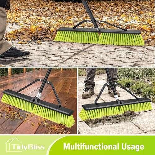 TidyBliss 24” Wide Push Broom Outdoor Heavy Duty with 63” Long Handle | 6 Layers Stiff Bristles Brush, Convenient Storage, Commercial, for Garage Shop Garden Yard Patio Deck Street Warehouse Lawn thumbnail 3