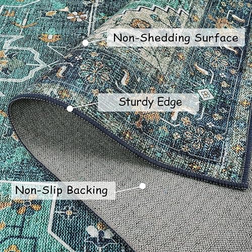 Moynesa Ultra-Thin Washable Area Rug - 2x3 Teal Small Entryway Rug Front Indoor Doormat, Boho Non-Slip Stain Resistance Low Pile Accent Carpet for Kitchen Bathroom Home Laundry Room Hall Decor thumbnail 2