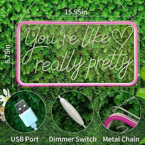 You're Like Really Pretty Neon Signs for Wall Decor, LED Neon Sign Aesthetic Room Decor for Teen Girls Neon Lights Signs for Bedroom, Salon, Wedding Party Pink Neon Name Sign - Rectangle Pink thumbnail 2