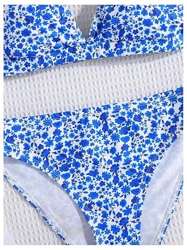 SOLY HUX Girl's Floral Print Bikini Set V Neck Spaghetti Strap Bathing Suit Two Piece Swimsuit thumbnail 3