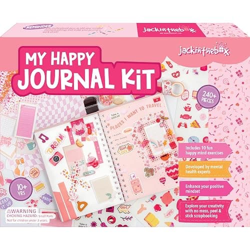 jackinthebox DIY Journal for Girls Ages 8-12, 242 pcs, Journaling kit, Tween Scrapbook, Includes 10 Mental Health Exercises, Girls Diary 8 9 10 11 12 Years - Pink - Image 1