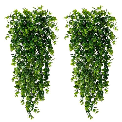 Sggvecsy 4 Pack Artificial Hanging Plants Fake Hanging Plant Faux Hanging Eucalyptus Plants UV Resistant Plastic Plants for Indoor Outdoor Room Wall Wedding Patio Porch Decor - Image 1
