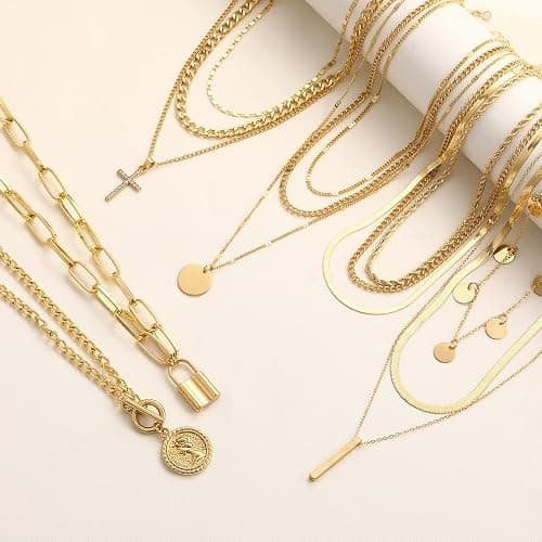 FAXHION 68 Pcs Gold Jewelry Set for Women with 7 Necklace, 17 Bracelet, 5 Hoop Earrings, 15 Stud Earrings, 24 Knuckle Rings for Women Jewelry Set for Women Gift thumbnail 8