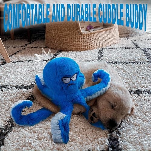 LEGEND SANDY Tough Dog Toys, Stuffed Chew Large Dog Toys to Keep Them Busy, Interactive Squeaky Tug of War Doggie Toy, Crinkle Blue Octopus thumbnail 8