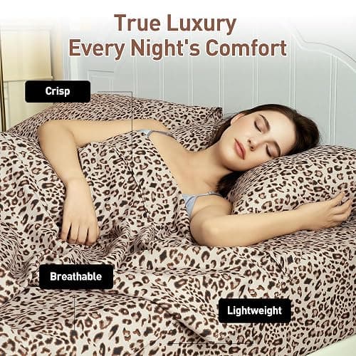 Drozeeo Queen Leopard Print Sheets, Cheetah Pattern Queen Size Sheet Set with Elastic Corner Straps, Soft Microfiber Animal Bedsheet, Brown thumbnail 4