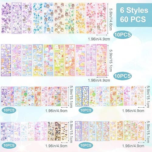 HINZIC 60 Sheets Korean Stickers Kpop Deco Stickers for Photocard Self Adhesive Colorful Stickers Cute Korean Stickers with Rabbit Bear Flower Cake for DIY Arts Craft Cards Scrapbooking Valentine Gift thumbnail 2