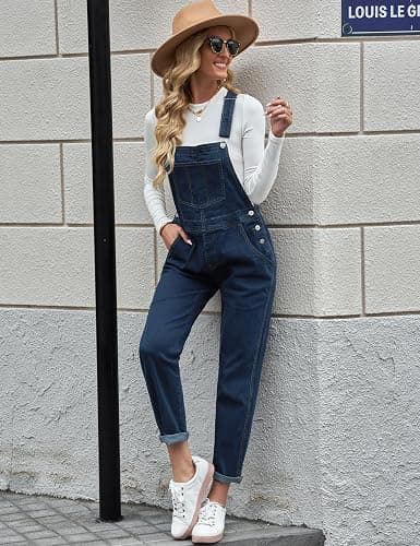 luvamia Women's Casual Stretch Adjustable Denim Bib Overalls Jeans Pants Jumpsuits thumbnail 3