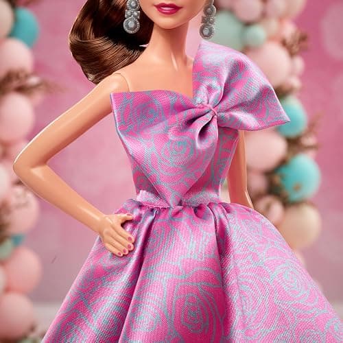 Barbie Signature Birthday Wishes Doll, Collectible Fashion Doll in Satiny, Pink Dress with Wavy Brown Hair thumbnail 4