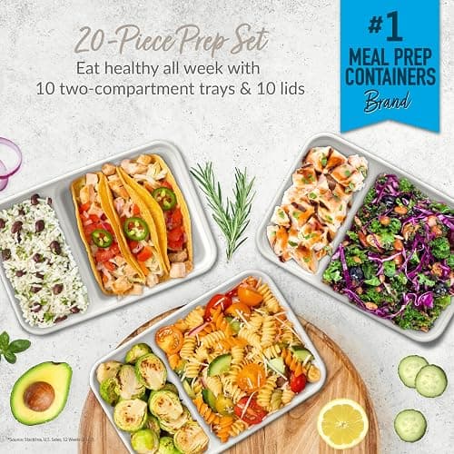 Bentgo 20-Piece Lightweight, Durable, Reusable BPA-Free 2-Compartment Containers - Microwave, Freezer, Dishwasher Safe - Whisper Gray thumbnail 3