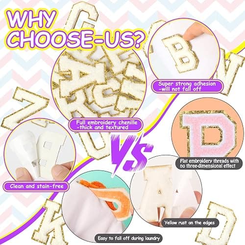 Self-Adhesive Chenille Letters Patches: 26PCS White Letter Patches Stickers Varsity Letter Patches Stick on Backpacks Hats Repair Preppy Patch thumbnail 5