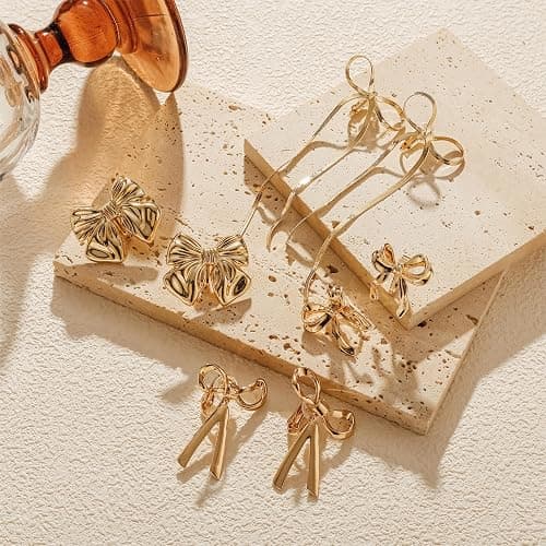 LOFITOR 14K Gold Plated Clip On Earrings for Women Non Piercing Bow Earrings Ribbon Dangle Drop Tassel Chain Statement Clip Earrings Lightweight Fake Bowknot Earring for Non Pierced Ears thumbnail 4