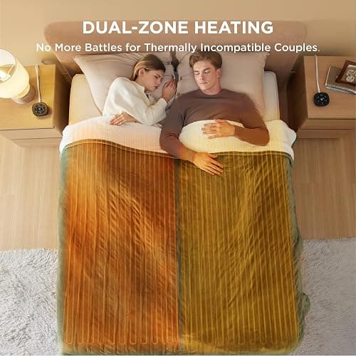Bedsure Electric Blanket Queen Size - Dual Control Heated Blanket Queen, Fast Heating with 10 Time Settings & 10 Heat Settings, Warm Gift for Grandma (84x90 inches, Olive Green) thumbnail 6