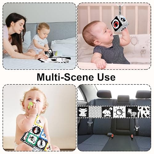 Baby Toys 0-6 Months, Notique 19 Pcs Newborn Black and White Baby Toys Montessori Tummy Time Toys 0 3 6 9 Months, Sensory Soft Book for Babies, Educational Cards Baby Essentials Infant Toys Baby Gifts thumbnail 5